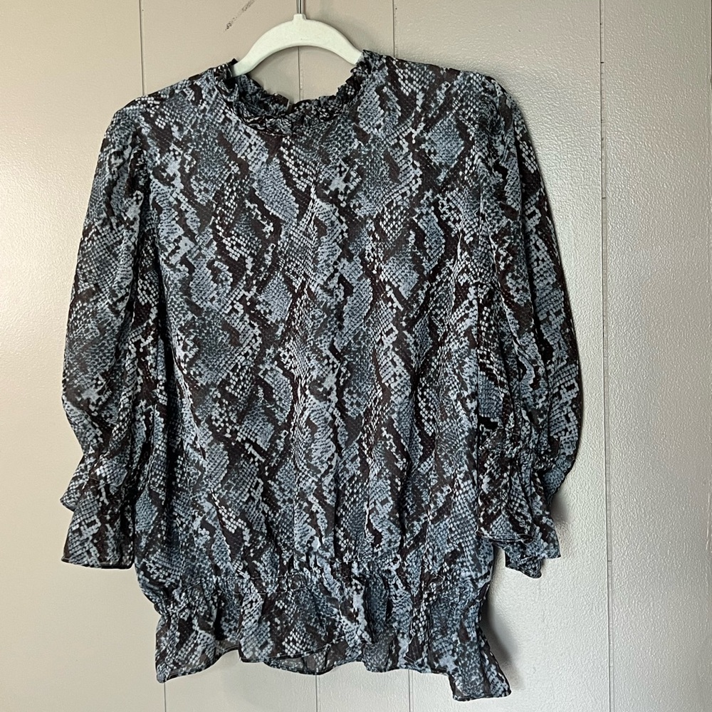 Ann Taylor Snake Print Blouse  Sz L brown/blue/gray